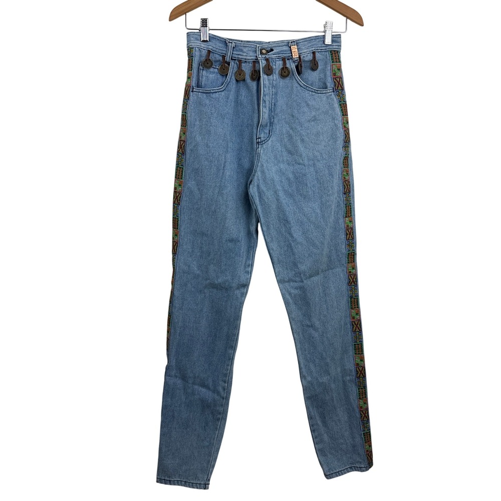 Don't Stop Jeans Womens 11/12 Blue Southwestern Embroidered Coin Trim 27x31.5"